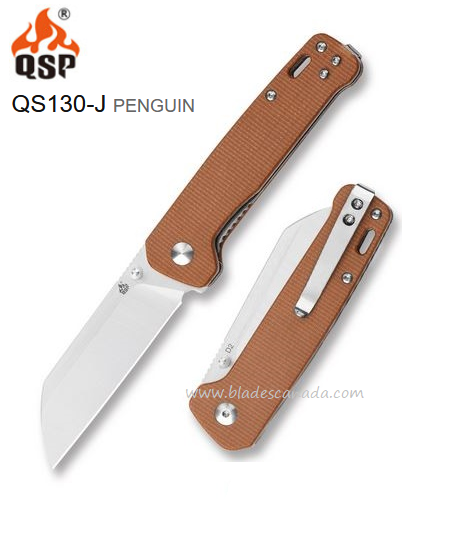 QSP Penguin Folding Knife, D2 Two-Tone, Micarta Tan, QS130-J - Click Image to Close